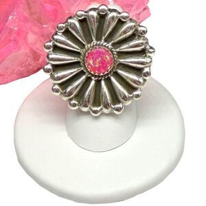 Pink Fire Opal Concho Ring Size 6 Solid 925 Sterling Silver